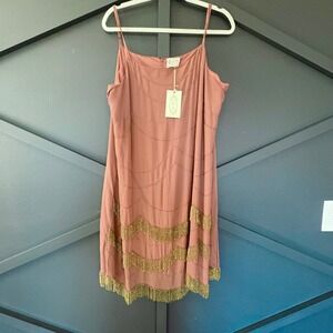 NWT Mia Joy Joyfolie Madalyn Dress XL Clay Gold Beaded Fringe Flapper 1920 Style